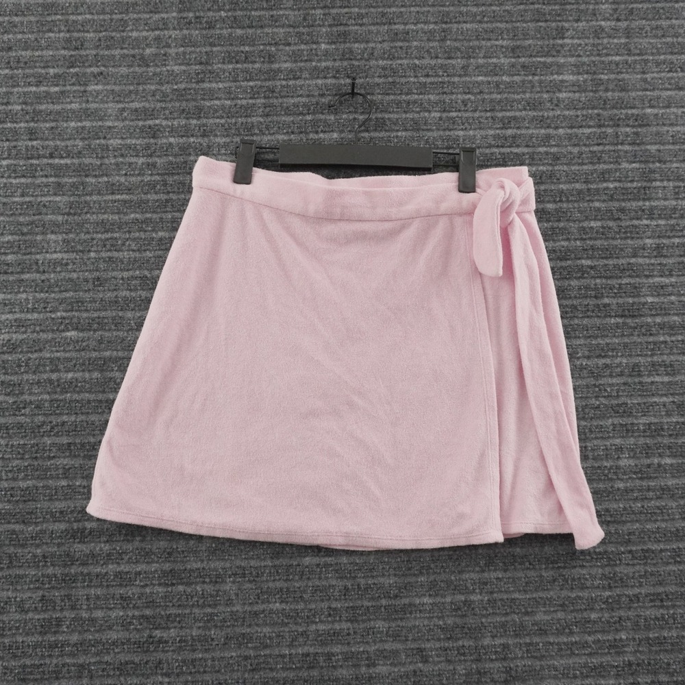 Reformation Jeans Wrap Skirt Women L Pink Terry Cloth Mini Side Tie